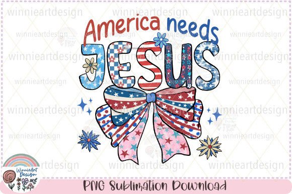 4th of July Coquette Jesus Graphics for T-Shirt Designs